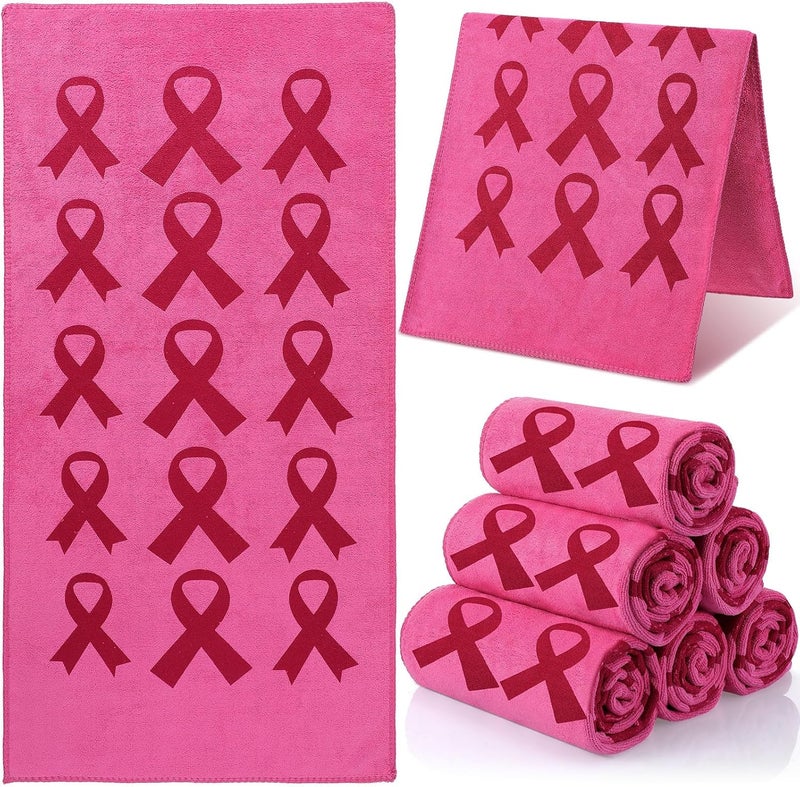 Cotwinter Breast Cancer Awareness Gift Towels Pink Ribbon Sport Towels for Golf Football Sport Team 30" x 14" Microfiber Gifts Bulk for Breast Cancer Procession Fundraising Decoration Supplies(6 Pcs) - Image 1